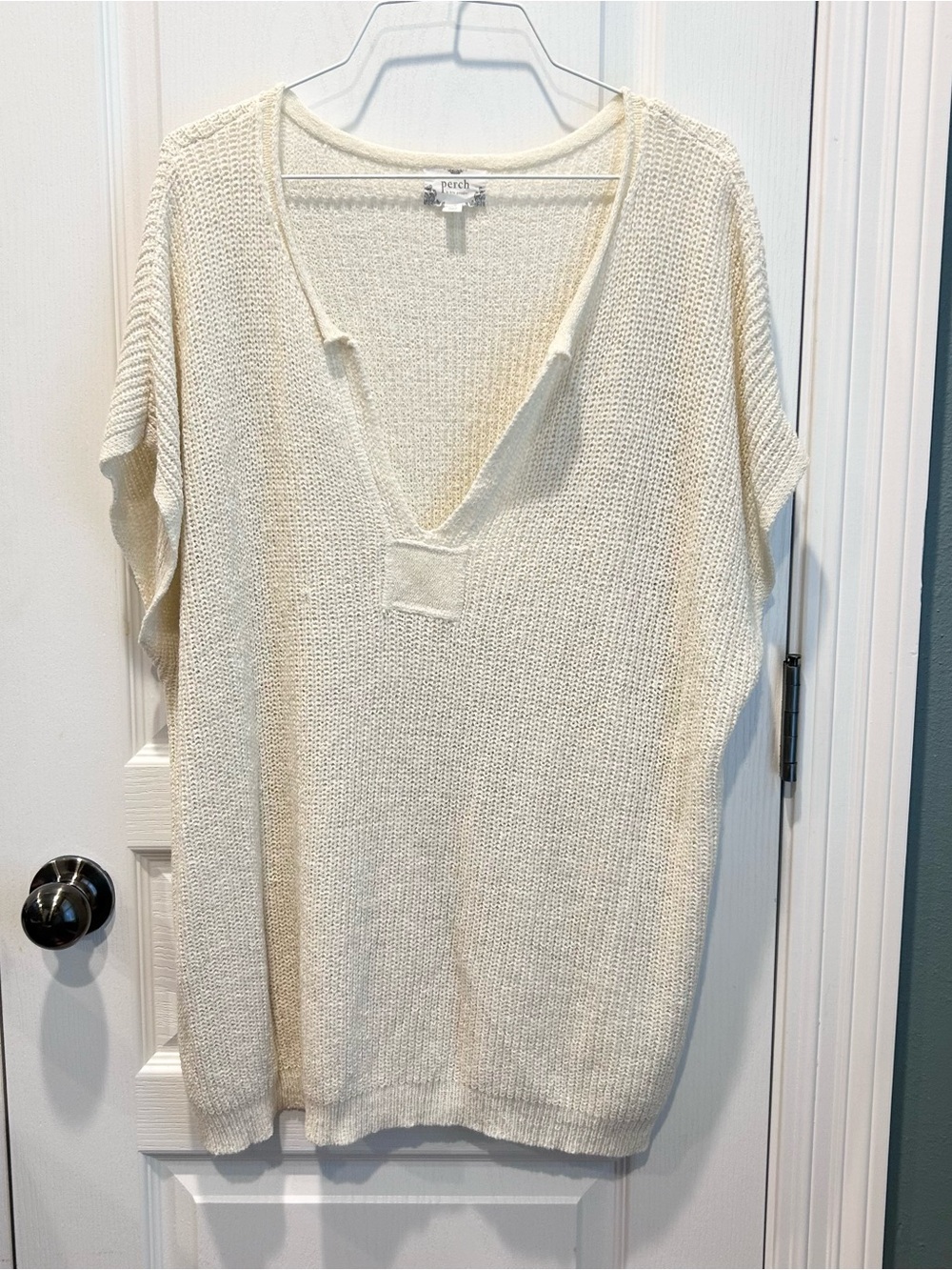 Perch by Blu Pepper Women’s Sz. 2X Cream Open Knit Deep V-Neck Oversize Sweater